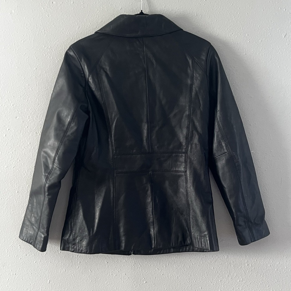 Wilson Leather Jacket Women's M Black Zip Moto Classic Tailored Coat - Picture 2 of 5